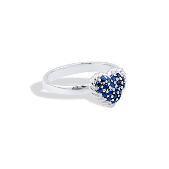 Blue Sapphire Heart Cluster Ring - Picture 1 of 7